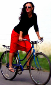 red a-line skirt bicyle